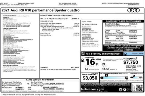 Daytona Gray Pearl Effect 2021 Audi R8 V10 performance quattro S tronic