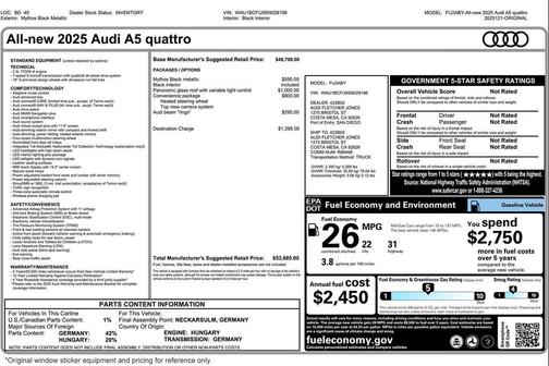 Mythos Black Metallic 2025 Audi A5 Premium TFSI quattro S tronic