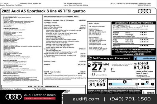 2022 Audi A5 Sportback 45 S Line Premium Plus