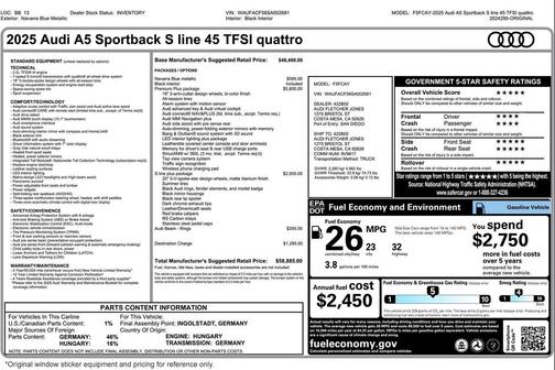 2025 Audi A5 Sportback 45 S Line Premium Plus