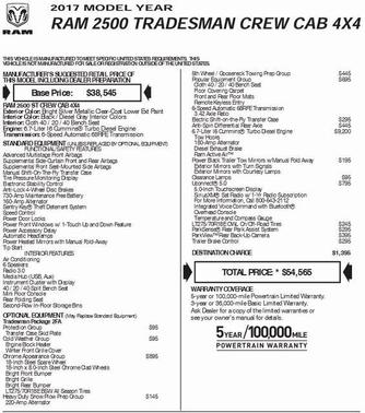 2017 RAM 2500 Tradesman Crew Cab 4x4 6'4' Box
