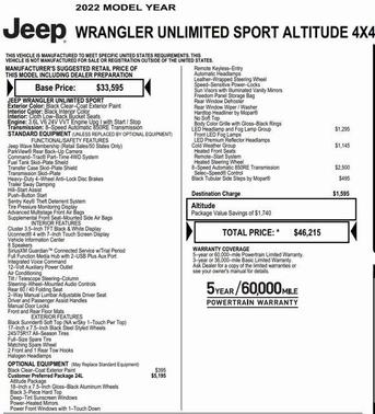 2022 Jeep Wrangler Unlimited Sport Altitude 4x4