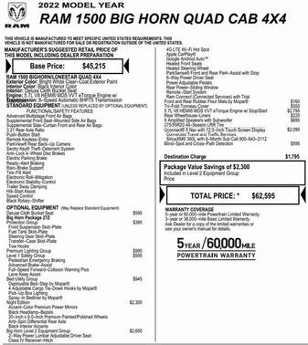 2022 RAM 1500 Big Horn Quad Cab 4x4 64' Box