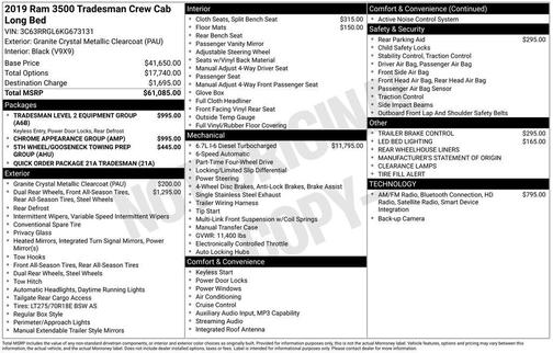 2019 RAM 3500 Tradesman Crew Cab 4x4 8' Box