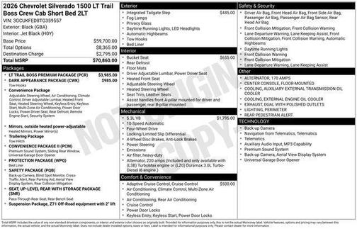 Black 2026 Chevrolet Silverado 1500 LT Trail Boss