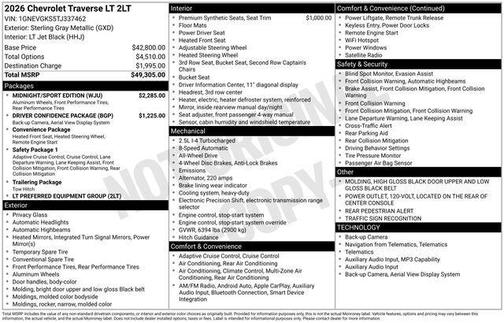 Sterling Gray Metallic 2026 Chevrolet Traverse LT