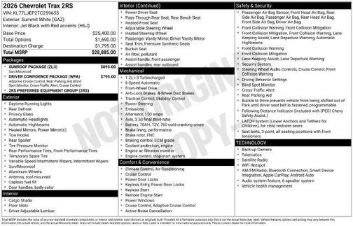 Summit White 2026 Chevrolet Trax FWD 2RS