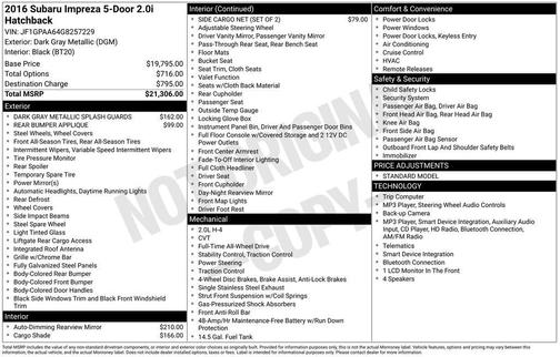 2016 Subaru Impreza 2.0i