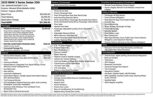 White Metallic 2025 BMW 330 330i