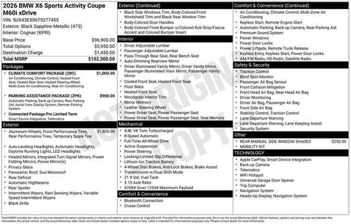 Black Sapphire Metallic 2026 BMW X6 M60i