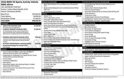 Carbon Black Metallic 2026 BMW X5 M60i