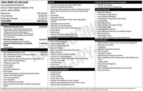 Black Sapphire Metallic 2026 BMW X3 30 xDrive