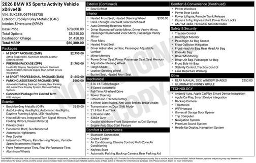 Gray 2026 BMW X5 xDrive40i