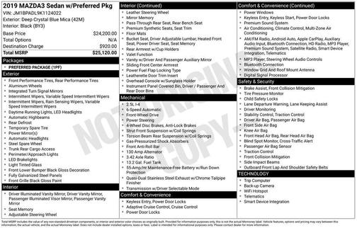 2019 Mazda Mazda3 FWD w/Preferred Package