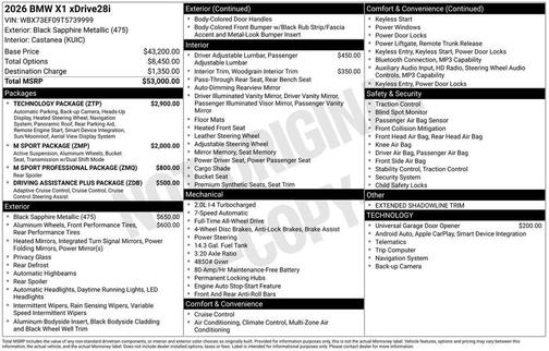 Black Sapphire Metallic 2026 BMW X1 xDrive28i