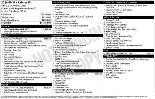 Black Sapphire Metallic 2026 BMW X3 30 xDrive