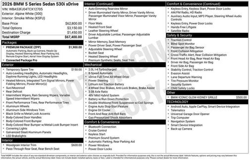 Alpine White 2026 BMW 530 xDrive