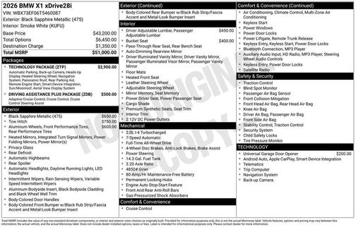 Black Sapphire Metallic 2026 BMW X1 xDrive28i