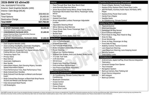 Dark Graphite Metallic 2026 BMW X3 30 xDrive