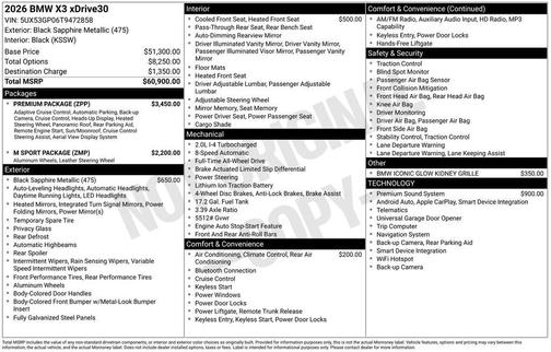 Black Sapphire Metallic 2026 BMW X3 30 xDrive