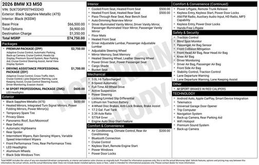 Black Sapphire Metallic 2026 BMW X3 M50 xDrive