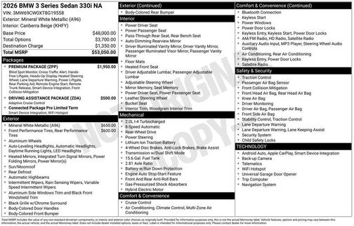 Mineral White Metallic 2026 BMW 330 NA