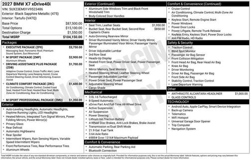 Black Sapphire Metallic 2027 BMW X7 xDrive40i