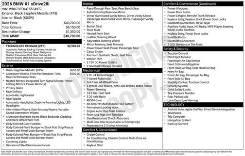 Black Sapphire Metallic 2026 BMW X1 xDrive28i