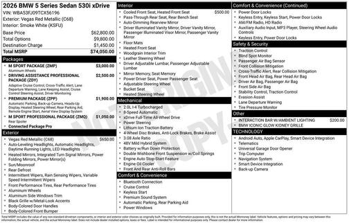 Red Metallic 2026 BMW 530 xDrive