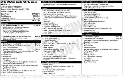 Black Sapphire Metallic 2026 BMW X2 xDrive28i