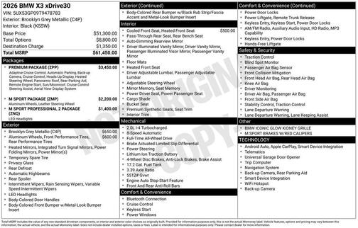 Gray 2026 BMW X3 30 xDrive