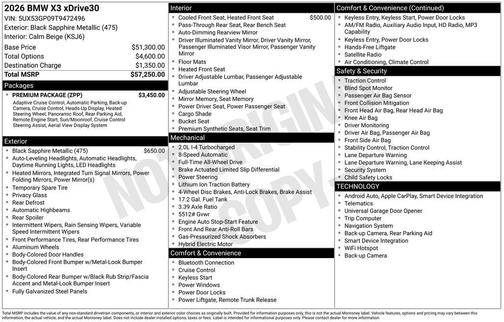 Black Sapphire Metallic 2026 BMW X3 30 xDrive