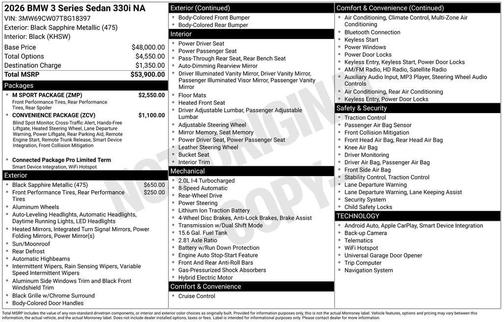 Black Sapphire Metallic 2026 BMW 330 NA