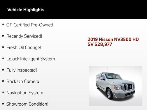 Glacier White 2019 Nissan NV Passenger NV3500 HD S V6