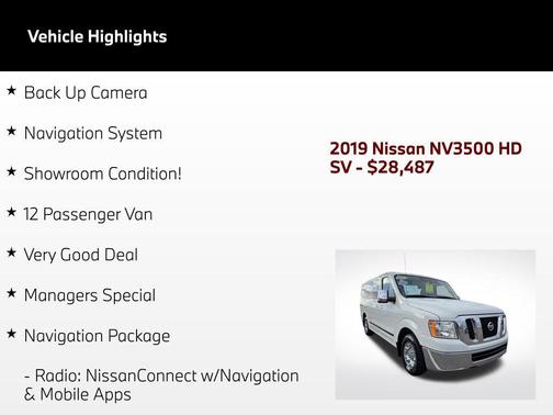 Glacier White 2019 Nissan NV Passenger NV3500 HD S V6