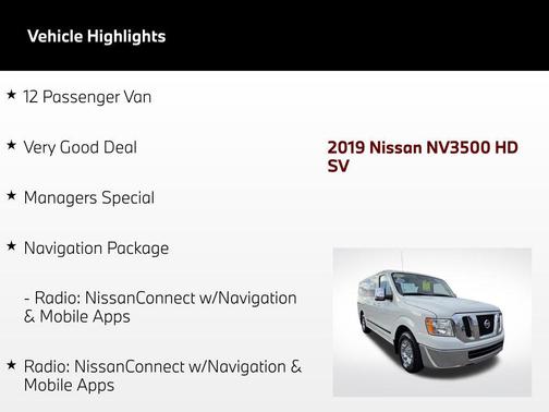 Glacier White 2019 Nissan NV Passenger NV3500 HD S V6