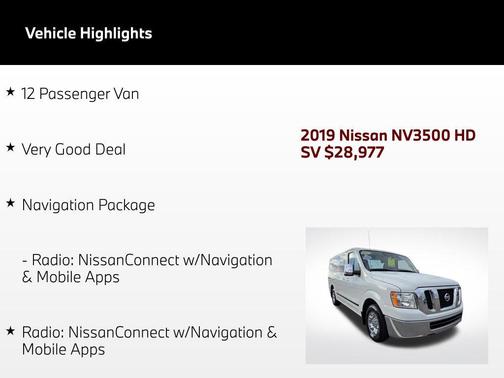 Glacier White 2019 Nissan NV Passenger NV3500 HD S V6