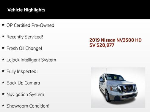 Glacier White 2019 Nissan NV Passenger NV3500 HD S V6