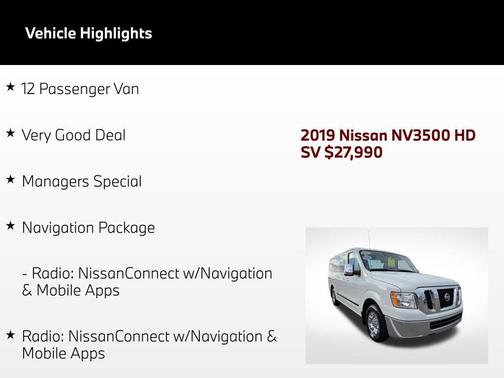 Glacier White 2019 Nissan NV Passenger NV3500 HD S V6