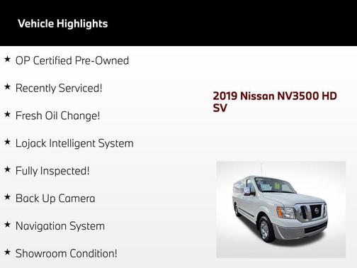 Glacier White 2019 Nissan NV Passenger NV3500 HD S V6
