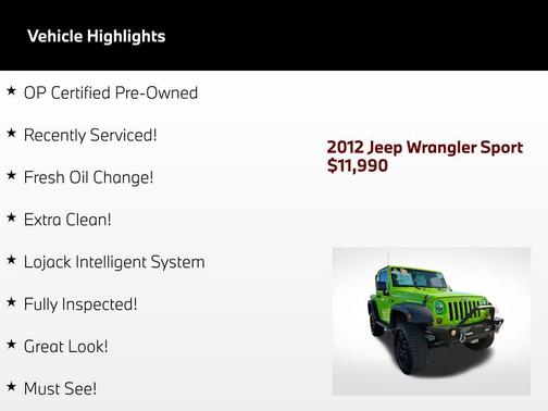 Gecko Pearlcoat 2012 Jeep Wrangler Sport