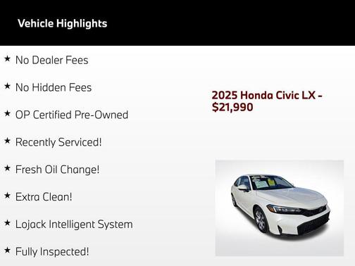 Platinum White Pearl 2025 Honda Civic LX
