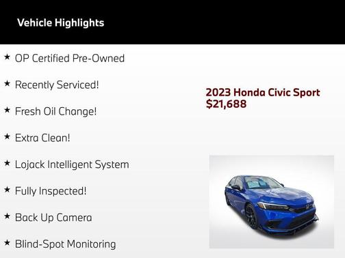 Aegean Blue Metallic 2023 Honda Civic Sport