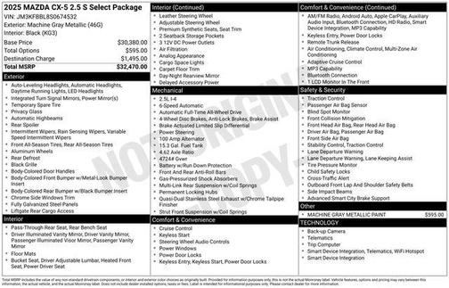 Machine Gray Metallic 2025 Mazda CX-5 2.5 S Select Package