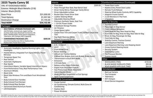 Midnight Black Metallic 2025 Toyota Camry SE