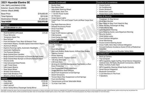 Quartz White 2021 Hyundai ELANTRA SE