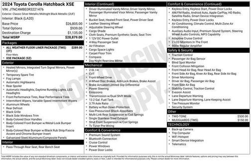 Classic Silver Metallic/Midnight Black Metallic 2024 Toyota Corolla XSE