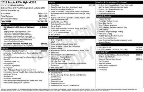 Wind Chill Pearl/Midnight Black Metallic 2023 Toyota RAV4 Hybrid SE