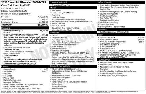 2026 Chevrolet Silverado 2500 Crew Cab, Standard Bed, XR2, 4WD