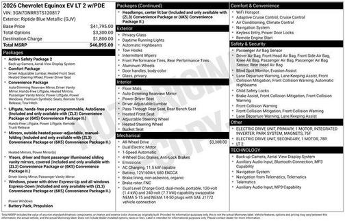 Riptide Blue Metallic 2026 Chevrolet Equinox EV LT